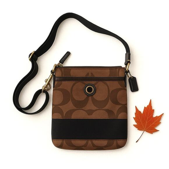 Vintage Coach Y2K Swingpack Crossbody | Brown Monogram Canvas & Gold Trim Bag - Picture 1 of 14